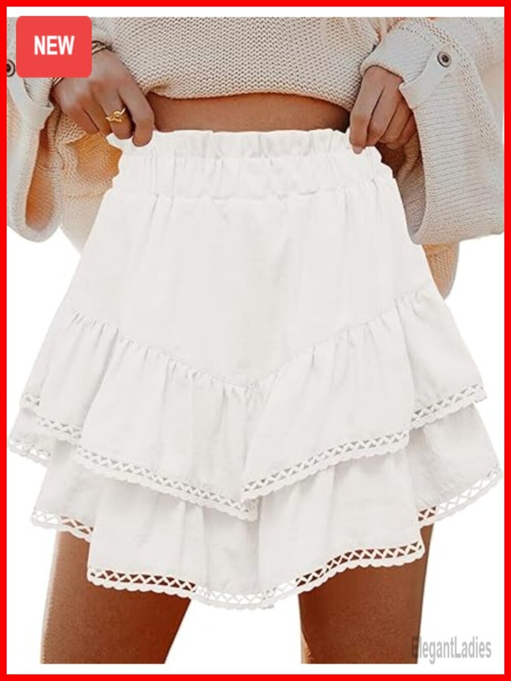 Flowy Tiered Ruffle Skorts with Crochet Hem High Waist Mini Tennis Golf Casual